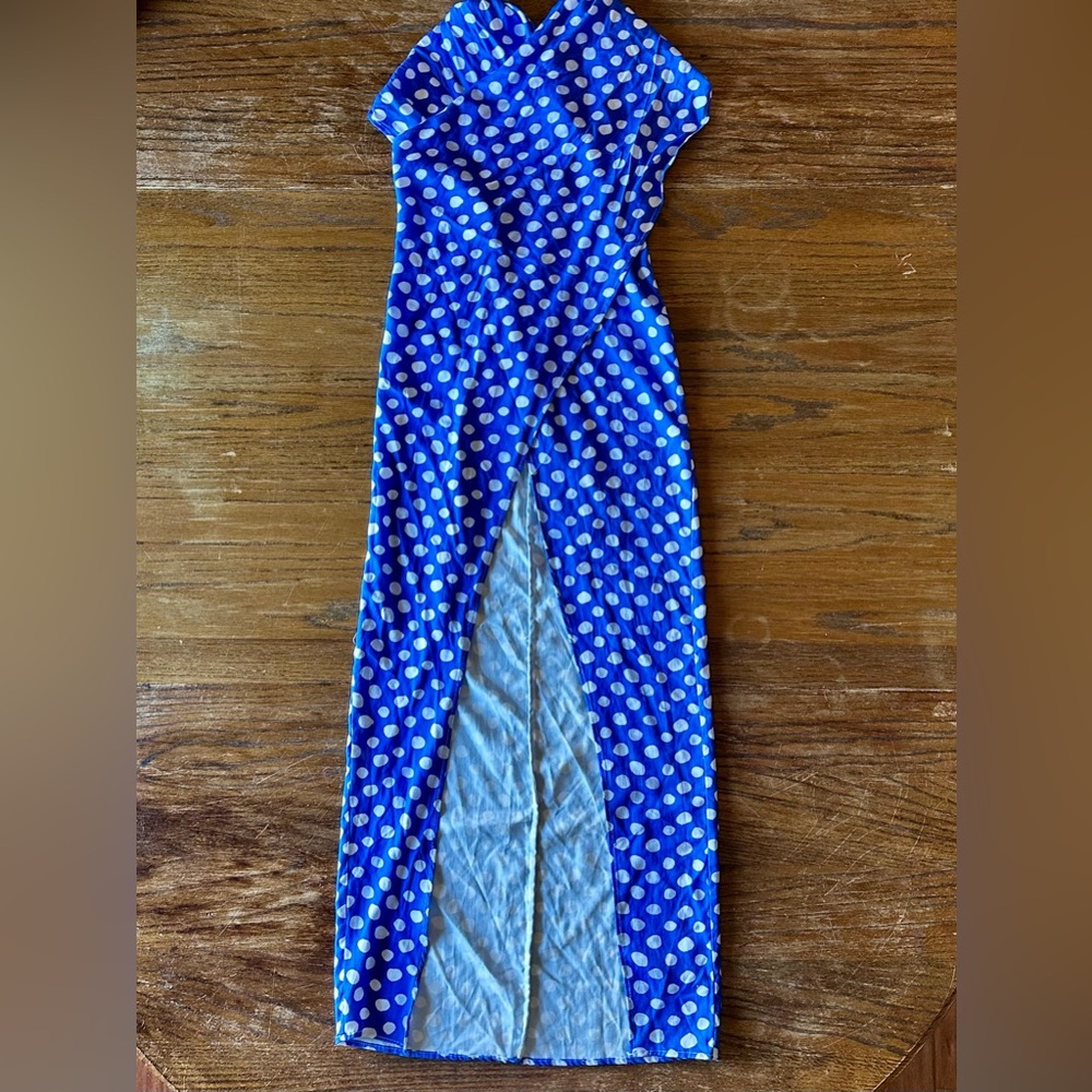 The Lulo Project Blue Polka Dot Halter Wrap Top Linen Cotton Resort Small - Picture 4 of 11